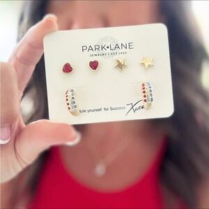 Park Lane Gold and Red white and blue Heart Earrings Set